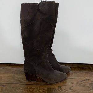 Swede brown wide calf boot